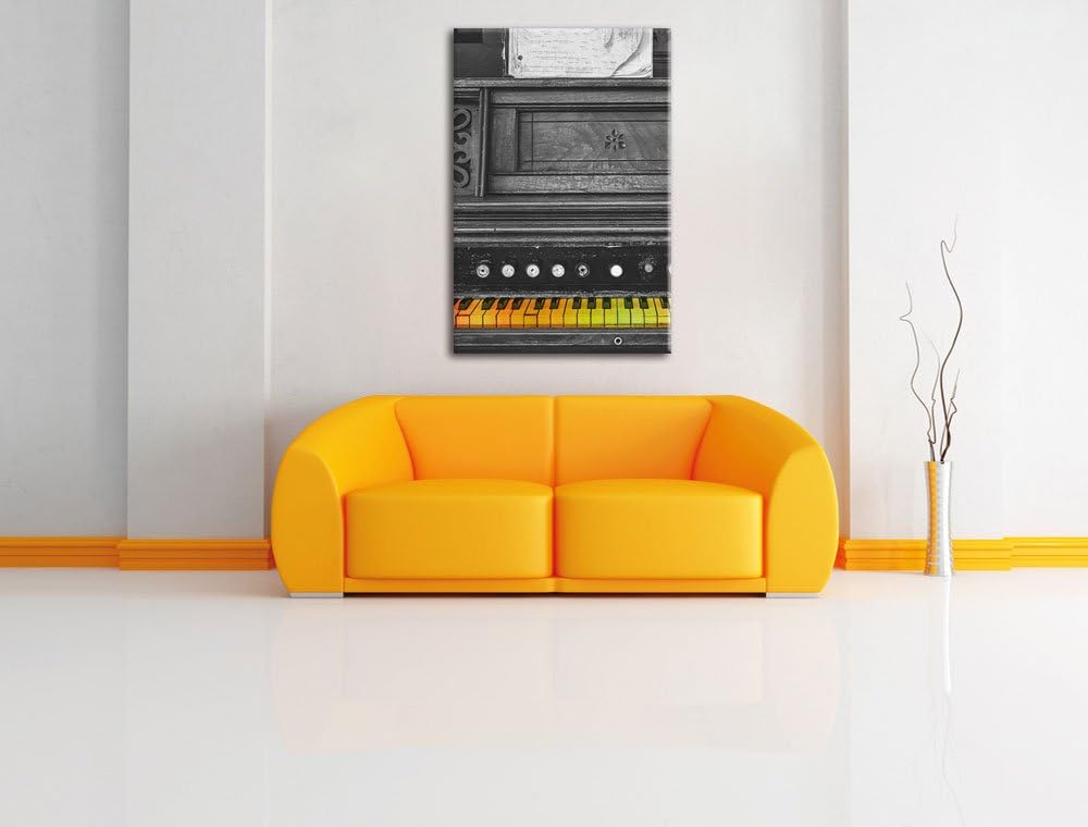 Pixxprint altes Klavier mit bunten Tasten als Leinwandbild/Grösse: 120x80 cm/Wandbild/Kunstdruck/fer