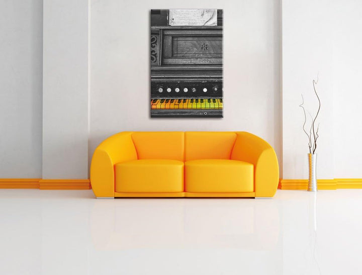 Pixxprint altes Klavier mit bunten Tasten als Leinwandbild/Grösse: 120x80 cm/Wandbild/Kunstdruck/fer