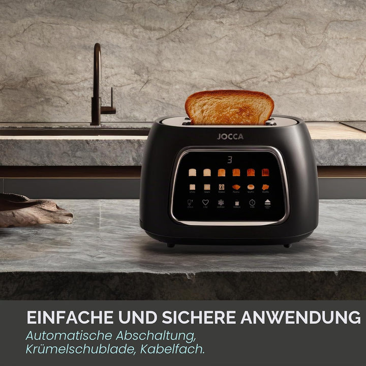 JOCCA Digitaler Easy-Touch-Toaster, 2 Schlitze, Touchscreen, 6 Bräunungsstufen und 6 Brotarten, brei