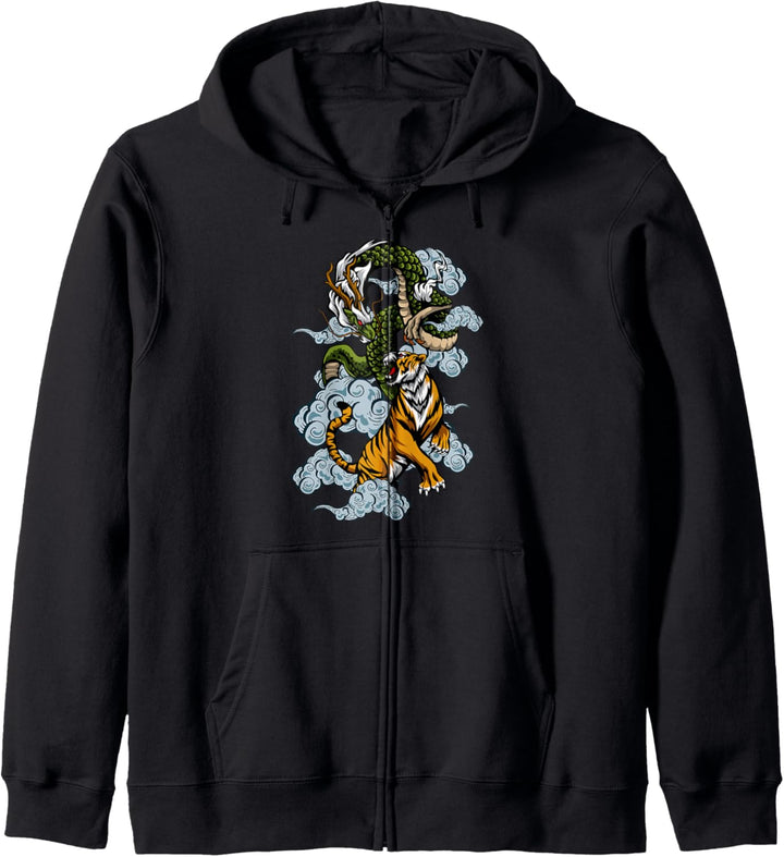 Dragon and Tiger Japanische Mythologie Japanische Grafikkunst Kapuzenjacke