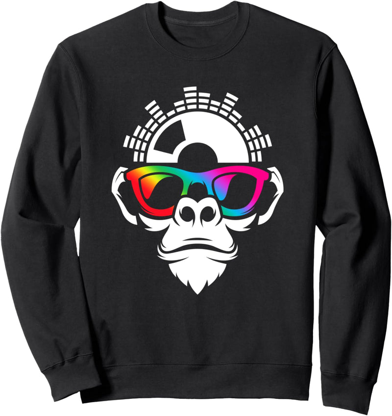 Affe Monkey mit DJ Kopfhörer und Sonnenbrille Design Sweatshirt