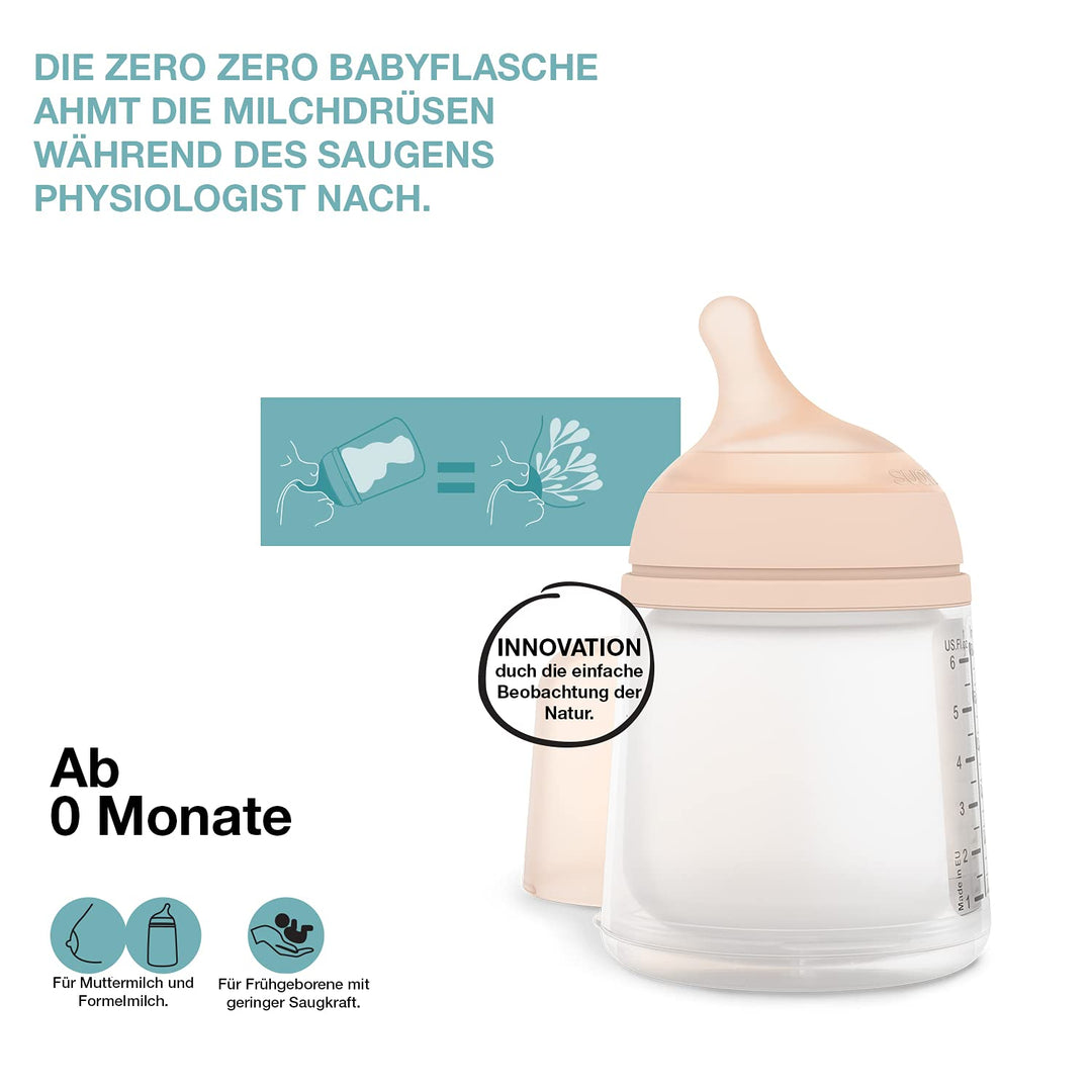 Suavinex, Zero Zero Anti-Kolik Babyflaschen-Set, 4 Baby-Fläschchen: 2 x 180ml mit anpassbarem Nahrun