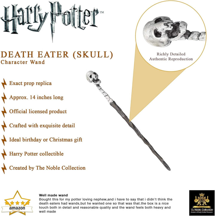 The Noble Collection - Death Eater Skull Character Wand - 14in (35cm) Wizarding World Wand with Name