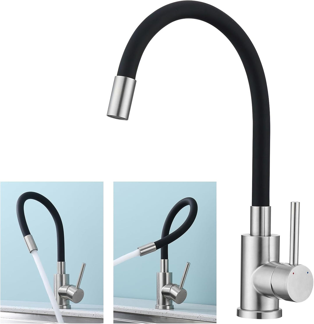 BONADE Wasserhahn Küche Schwarz, Küchenarmatur Schwarz mit Flexibler Auslauf, 360° drehbare Armatur