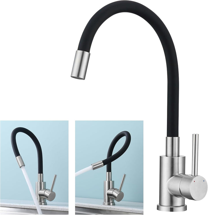 BONADE Wasserhahn Küche Schwarz, Küchenarmatur Schwarz mit Flexibler Auslauf, 360° drehbare Armatur