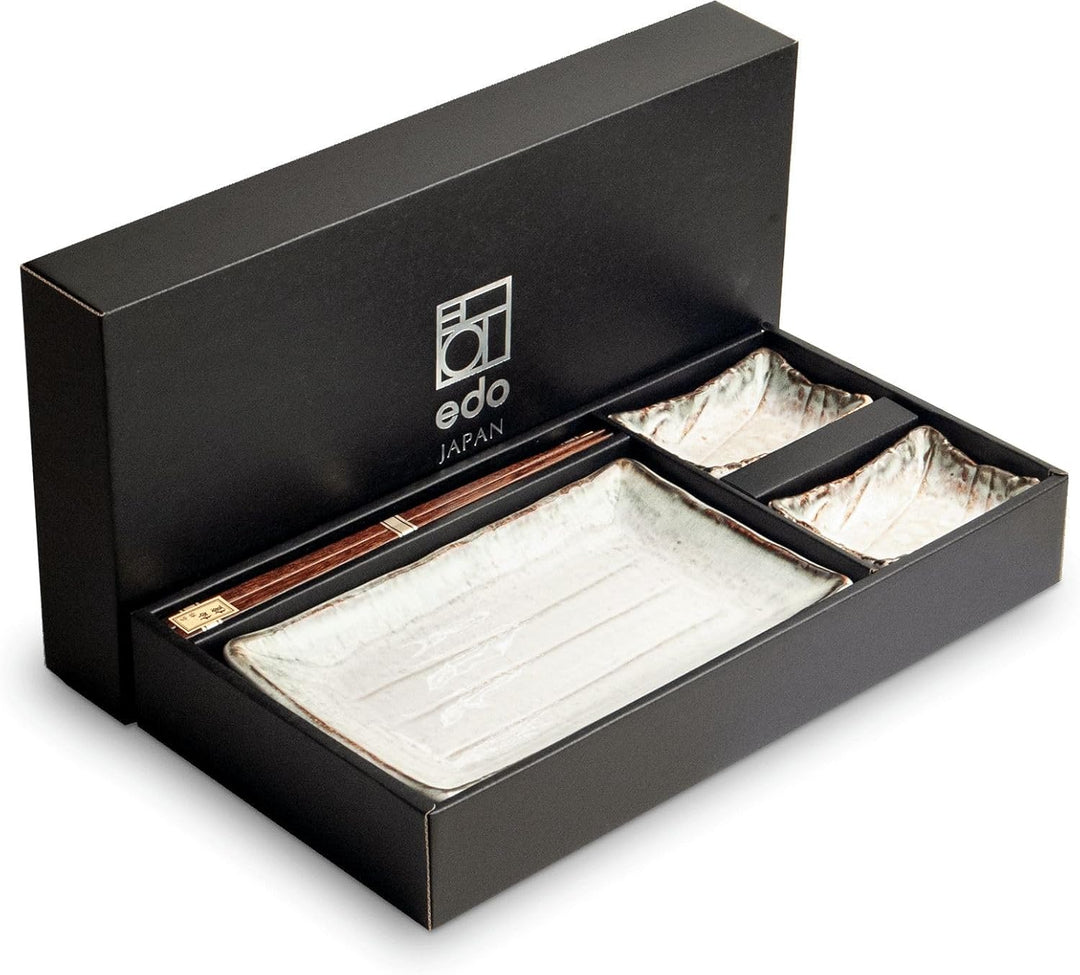 Sushi Set SHIRO weiss Porzellan Sushiset Geschenkset hergestellt in Japan zwei Sushi Teller zwei Sch
