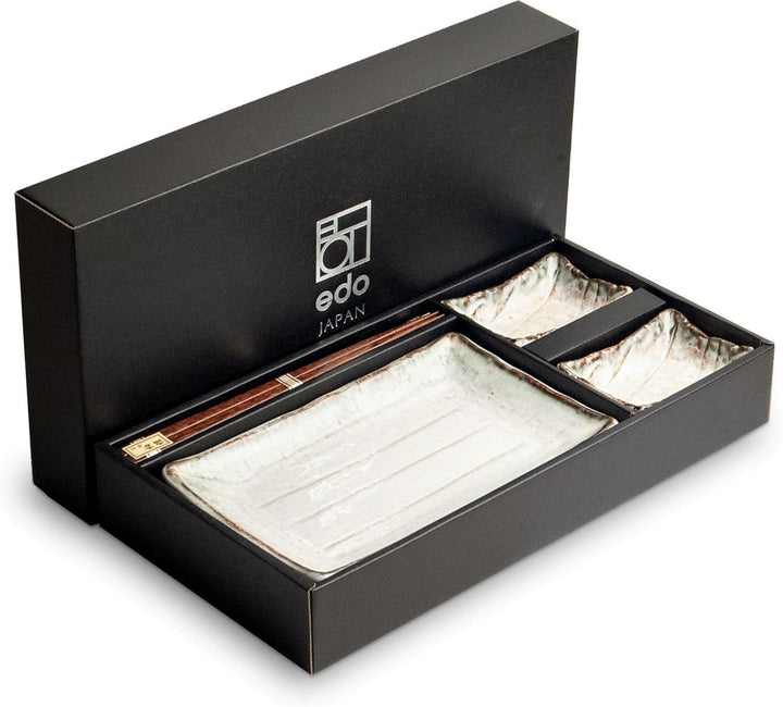 Sushi Set SHIRO weiss Porzellan Sushiset Geschenkset hergestellt in Japan zwei Sushi Teller zwei Sch