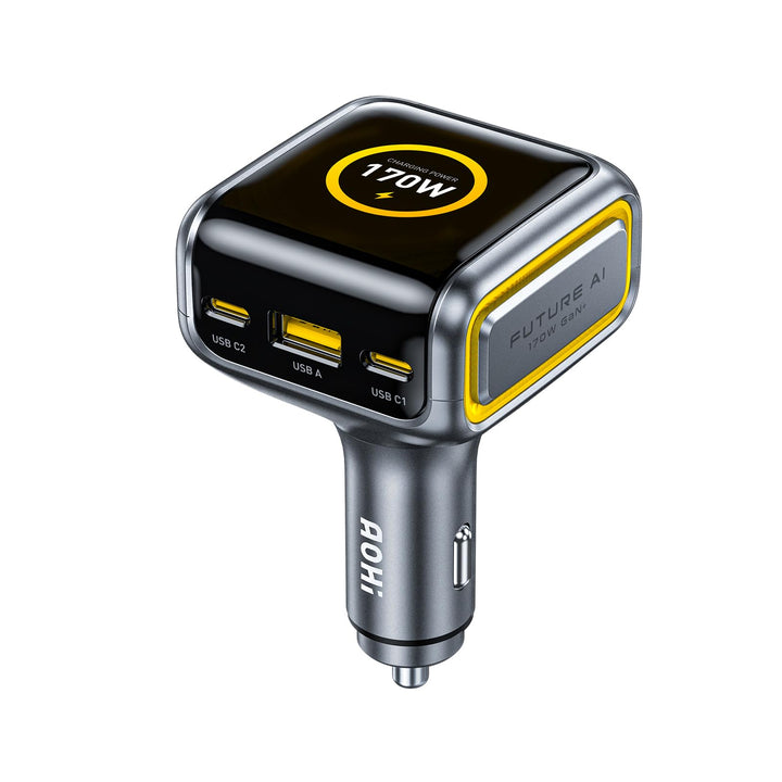 USB-C Kfz-Ladegerät mit Display, AOHI 140W PD3.1 Auto Schnellladeadapter, SUPERAUTO 3-Port Typ-C/USB