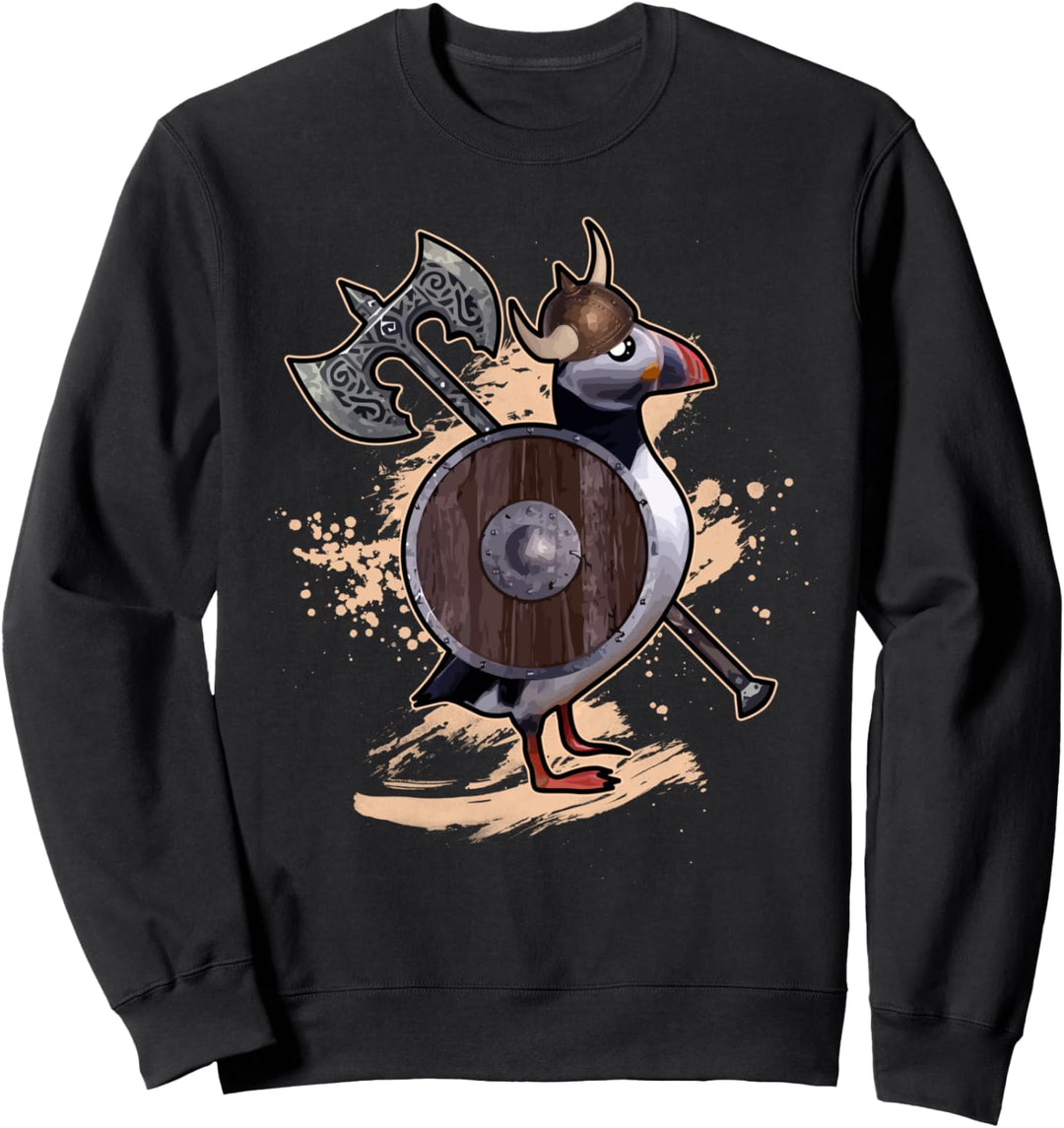 Island Papageientaucher Skandinavien Urlaub Vikinger Helm Sweatshirt