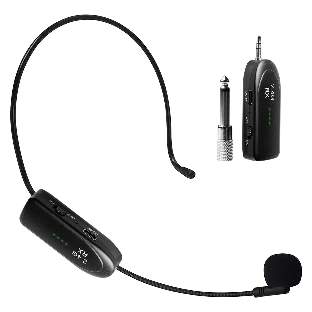Wireless Mikrofon Headset, 2.4G Kabelloses Funkmikrofon Headset mit 20M Reichweite, UHF Wiederauflad