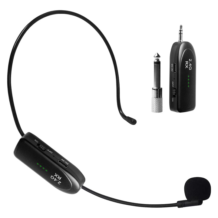 Wireless Mikrofon Headset, 2.4G Kabelloses Funkmikrofon Headset mit 20M Reichweite, UHF Wiederauflad