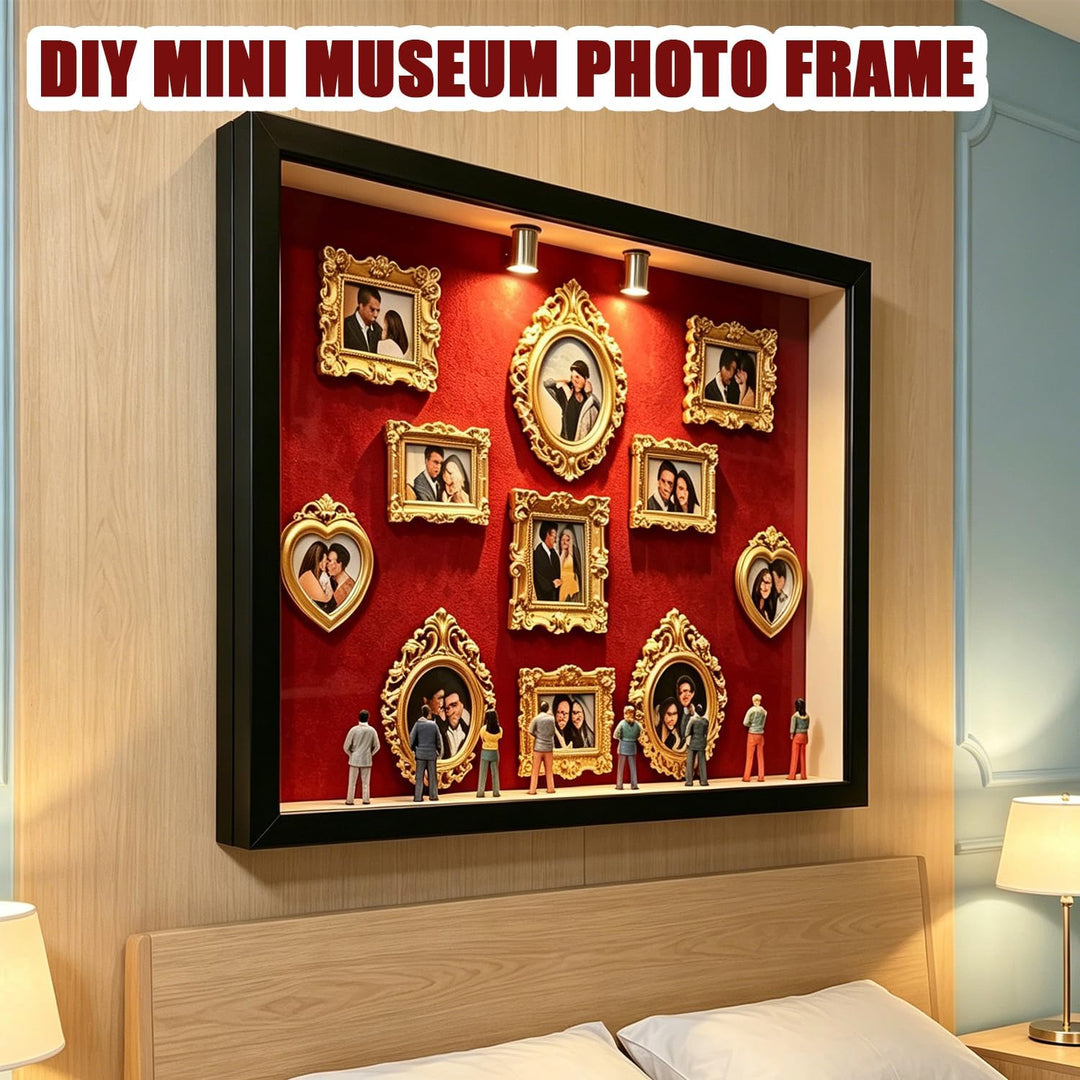 DIY Mini Museum Silhouette Box, Schwarzer Bilderrahmen mit Beleuchtung & 8 MINI Figuren & 11 Gold Ra