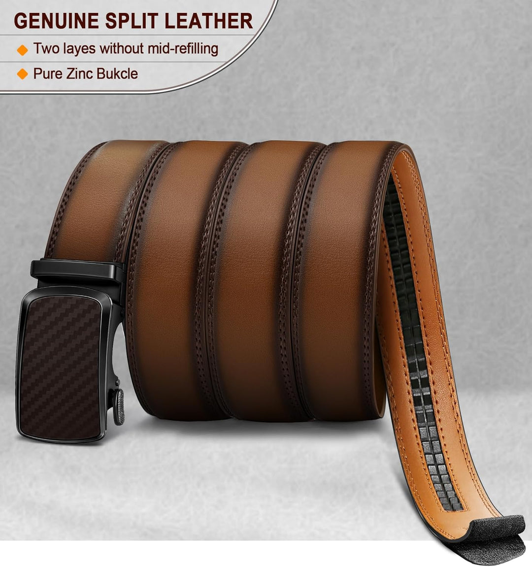 BULLIANT Gürtel Herren, Ledergürtel Ratsche Gürtel Automatikschliesse für Herren Business Anzug,Brei