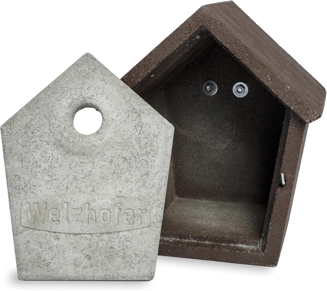 Welzhofer Holzbeton Nistkasten Woody, langlebiges und spechtsicheres Vogelhaus mit 28mm Einflugloch,