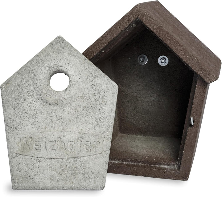 Welzhofer Holzbeton Nistkasten Woody, langlebiges und spechtsicheres Vogelhaus mit 28mm Einflugloch,