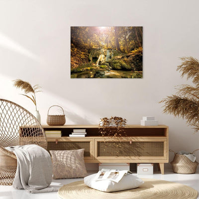 Bilder auf Leinwand Wald Wasserfall Natur Umwelt Leinwandbild 70x50cm Wandbilder Dekoration Wohnzimm