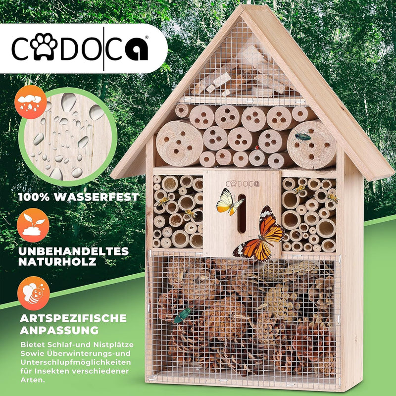 CADOCA® 2X Insektenhotel 48x31x10cm Holz Spitzdach Garten Bienenhotel Insektenhaus Nistkasten wetter