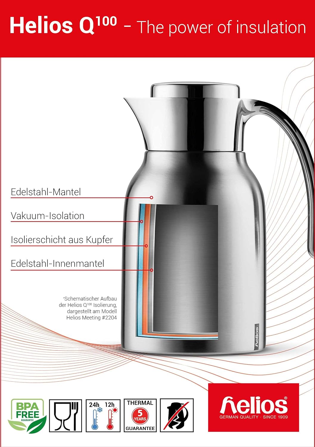 Helios Brilliant Edelstahl-Isolierkanne, poliert, 1 Liter 1,0 Liter, 1,0 Liter