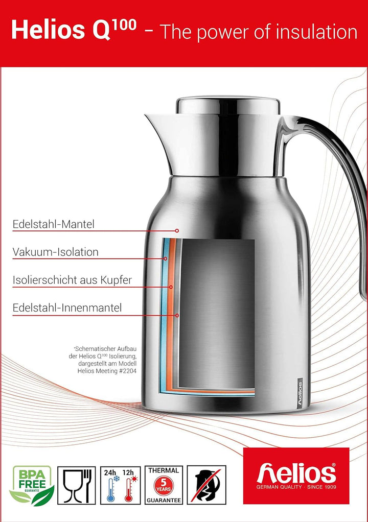 Helios Brilliant Edelstahl-Isolierkanne, poliert, 1 Liter 1,0 Liter, 1,0 Liter