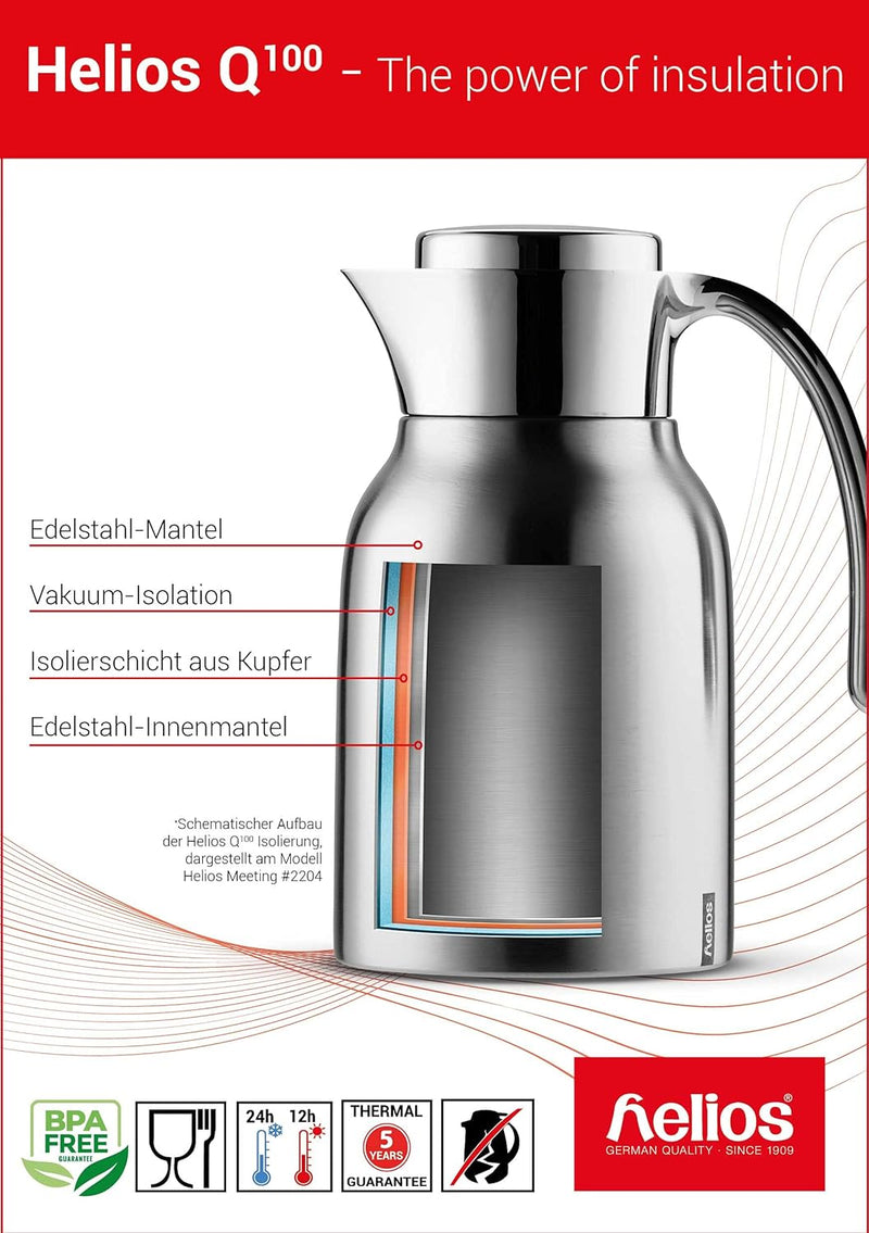 Helios Meeting Edelstahl-Isolierkanne mit Drehverschluss 1,5 l spülmaschinenfest 1,5 Liter, 1,5 Lite