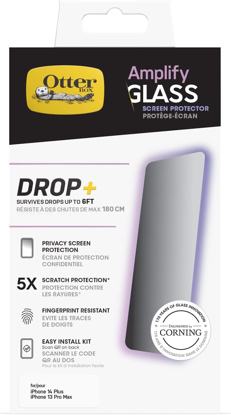 OtterBox Amplify Privacy Glass Displayschutz für Apple iPhone 14 Plus/iPhone 13 Pro Max, gehärtetes