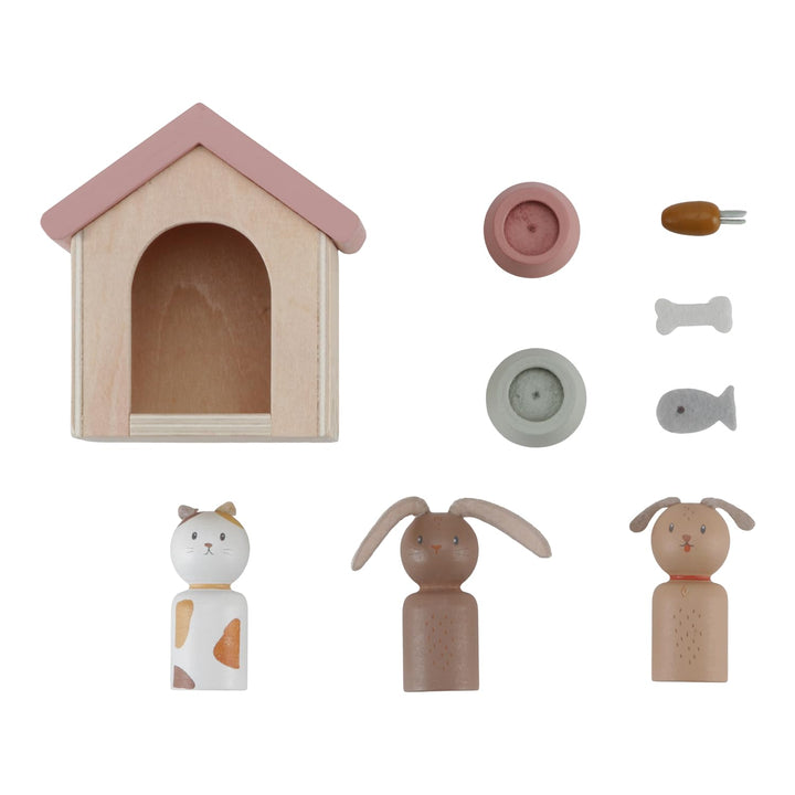 Little Dutch 7120 FSC Holz Puppenhaus Zusatz Spielset 9-teilig - Haustiere