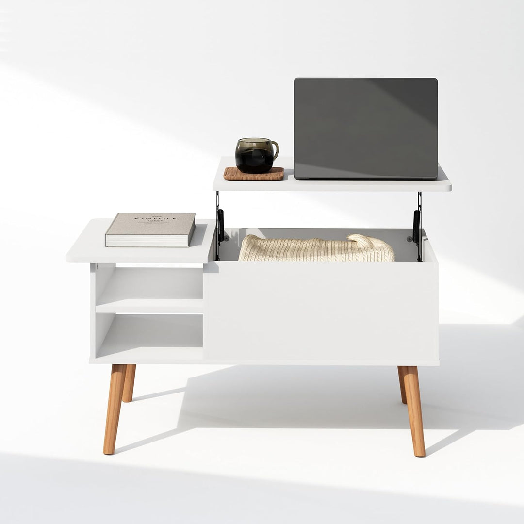 Furinno Jensen Couchtisch mit anhebbarer Tischplatte aus Holz mit verstecktem Fach und seitlich offe