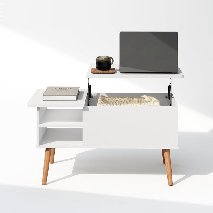 Furinno Jensen Couchtisch mit anhebbarer Tischplatte aus Holz mit verstecktem Fach und seitlich offe