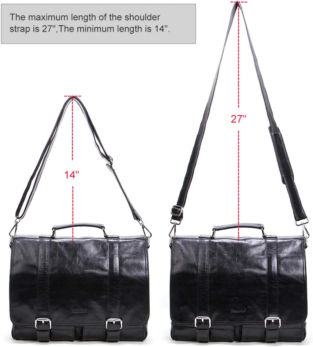 Contacts Echtes Leder 14" Herren Messenger Schultertasche Laptop Aktentasche Schwarz, Schwarz