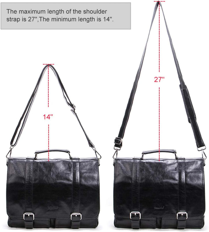 Contacts Echtes Leder 14" Herren Messenger Schultertasche Laptop Aktentasche Schwarz, Schwarz
