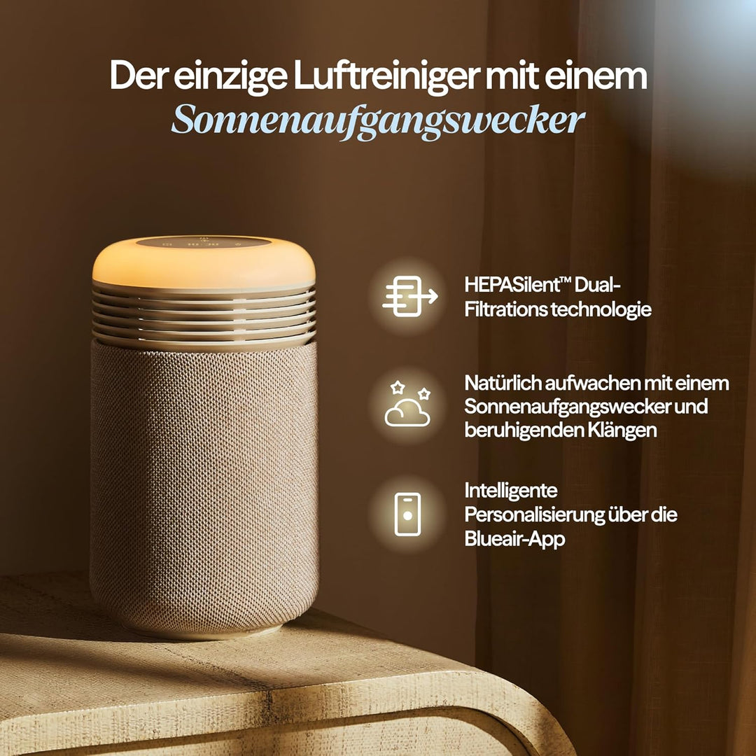 BLUEAIR Mini Restful Luftreiniger fürs Schlafzimmer, mit HEPASilent™ Filter, Sonnenaufgangs-Wecklich