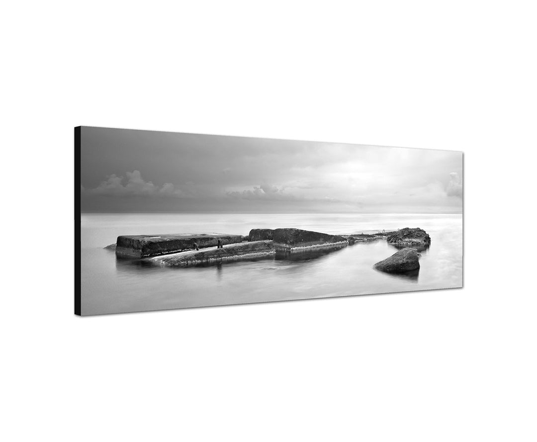Augenblicke Wandbilder Leinwandbild als Panorama in 150x50cm Ukraine Krim Meer Nebel Felsen schwarz/