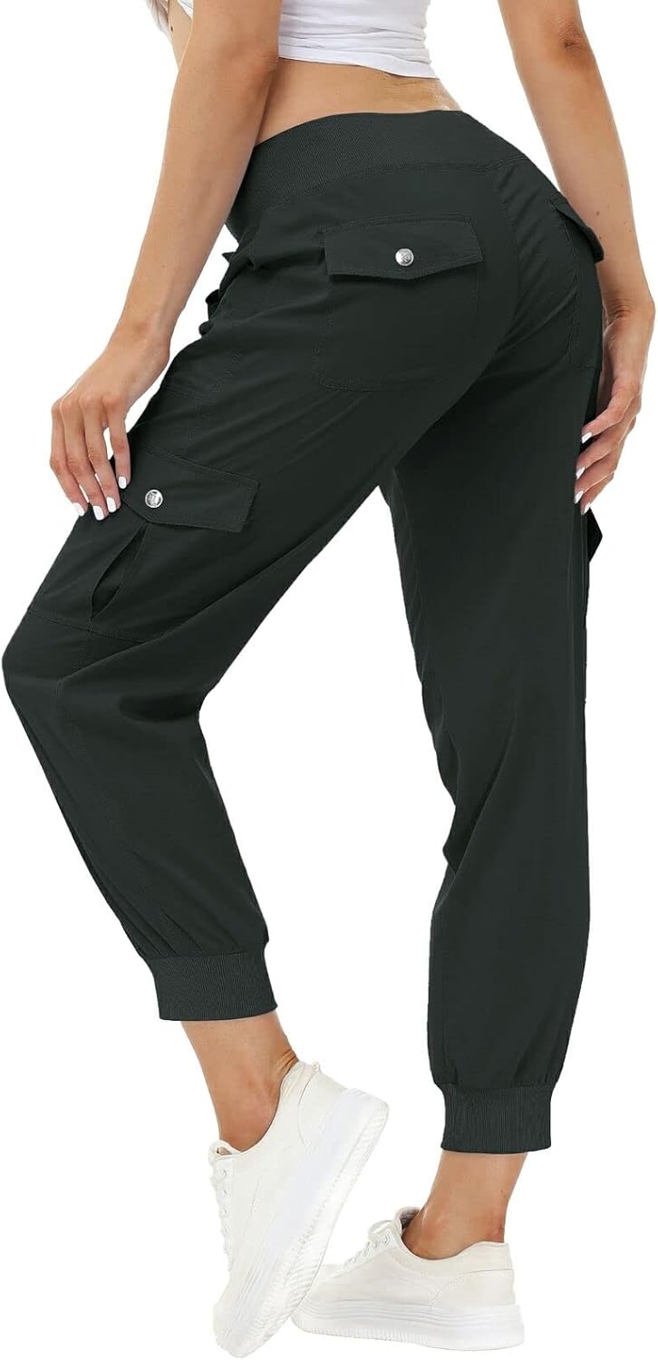 JINSHI Hosen Damen Cargohose Lange Capri Freizeithose Outdoor Jogginghose High Waist mit Kordelzug X