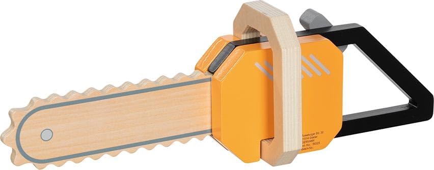 goki 58323 – Kettensäge aus Holz mit Soundfunktion – Spielzeug-Werkzeug mit Rückzugsknatter für klei