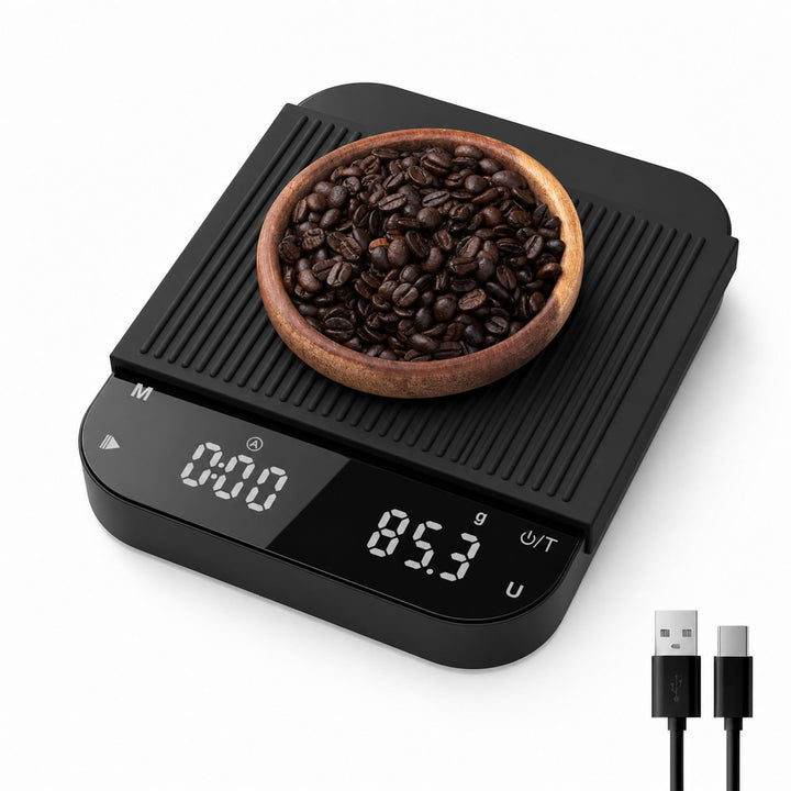 Diyife Kaffeewaage mit Timer, 3kg/0,1g Wiederaufladbare Espresso Waage mit HD LCD Display, Tara Funk