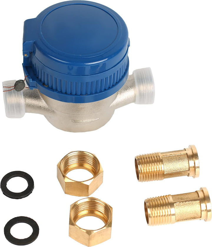 MaxAwe 15 mm 1/2 Zoll Kalt Wasserzähler Garten, Kaltwasserzähler Geeicht mit Armaturen und Schutzabd