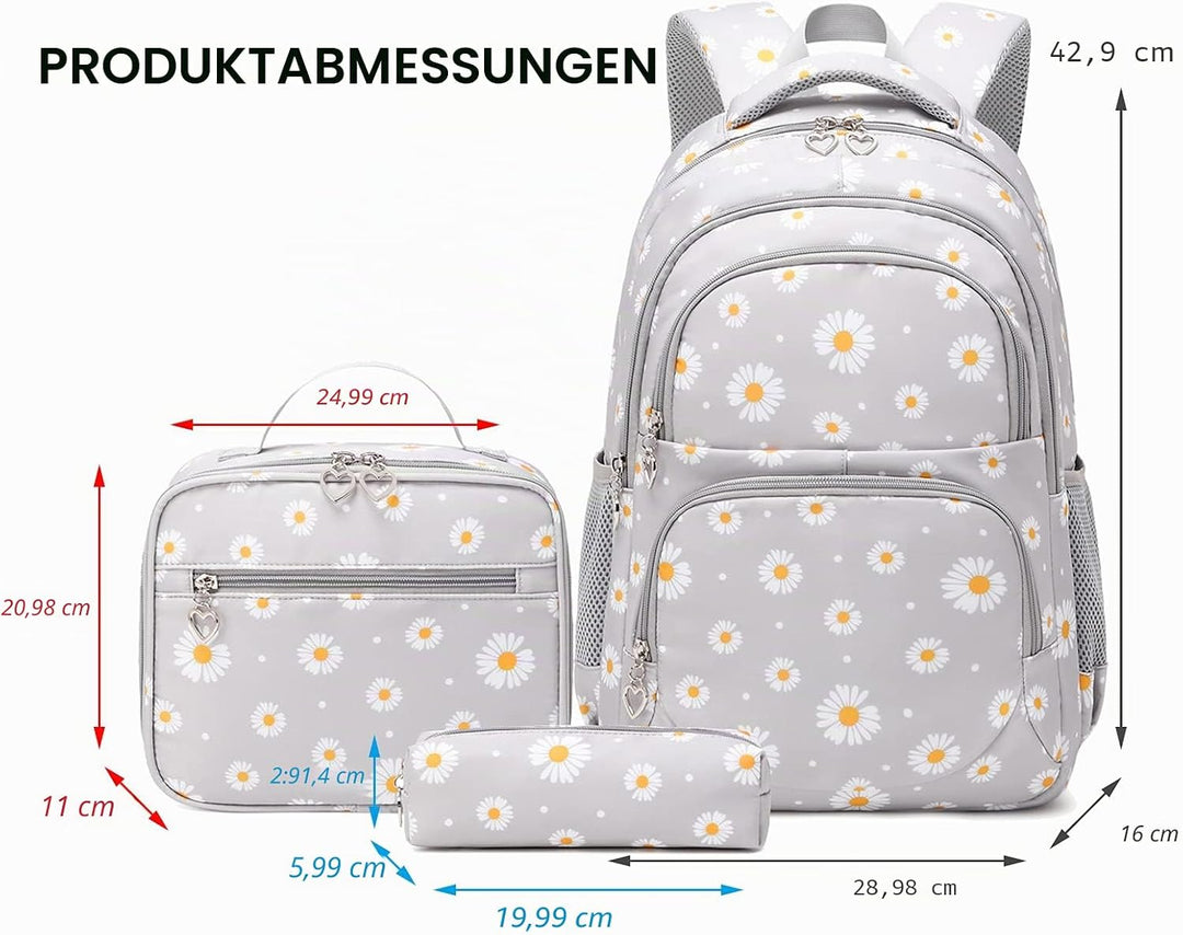 SIVENKE Schulrucksack Mädchen Teenager Damen Schultasche Rucksack Set Gänseblümchen Schulranzen für