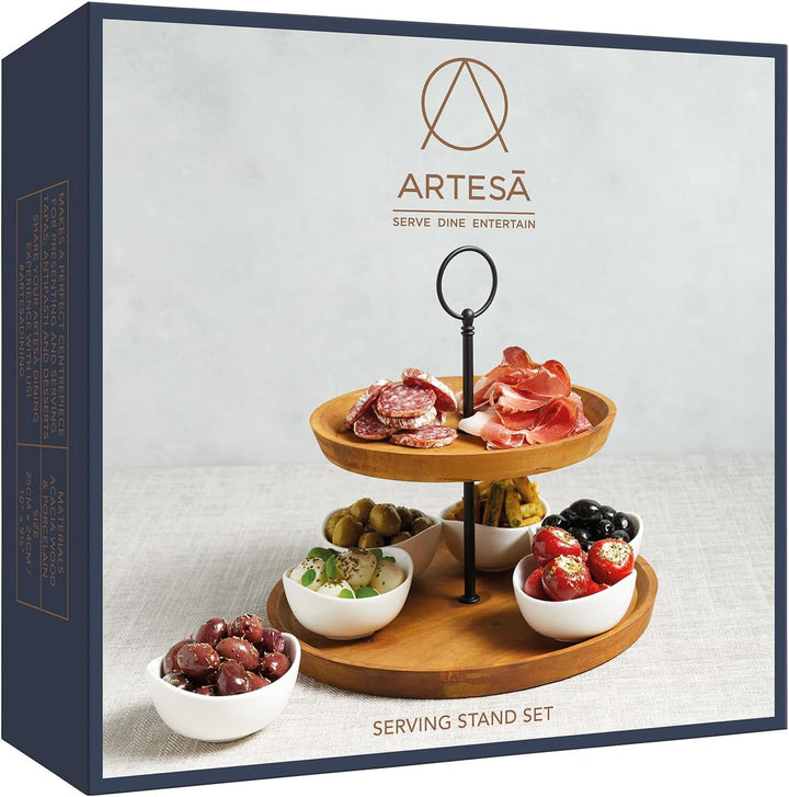 Artesà 2-stöckige Tapas- und Speisenständer, Speisenständer mit 6 Mini-Porzellanschalen, Kuchenständ