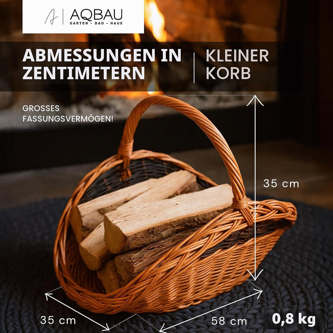Weidenkorb 58 x 35 cm für Kaminholz – Handgefertigte Holz- &amp; Dekokörbe mit Griff – Kamin Holzkorb Na