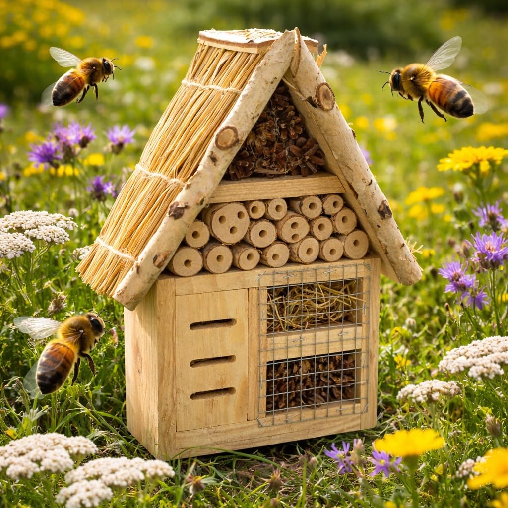 Insektenhaus Insektenhotel XL Bienenhaus Holz Winterquartier Biene Nistkasten 37x21x8cm