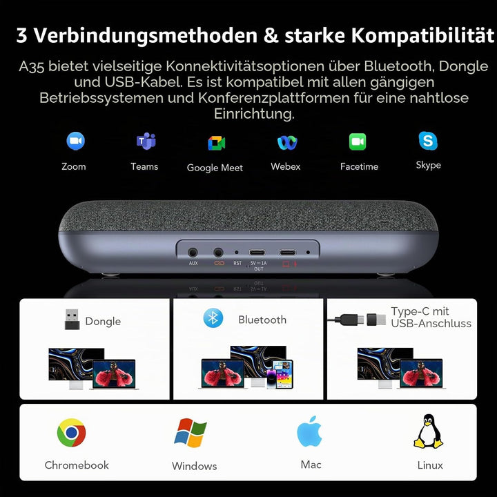 Nuroum A35 Konferenzlautsprecher und Mikrofon, AI-Powered Noise Cancelling, 32kHZ 13ft Voice Pickup/