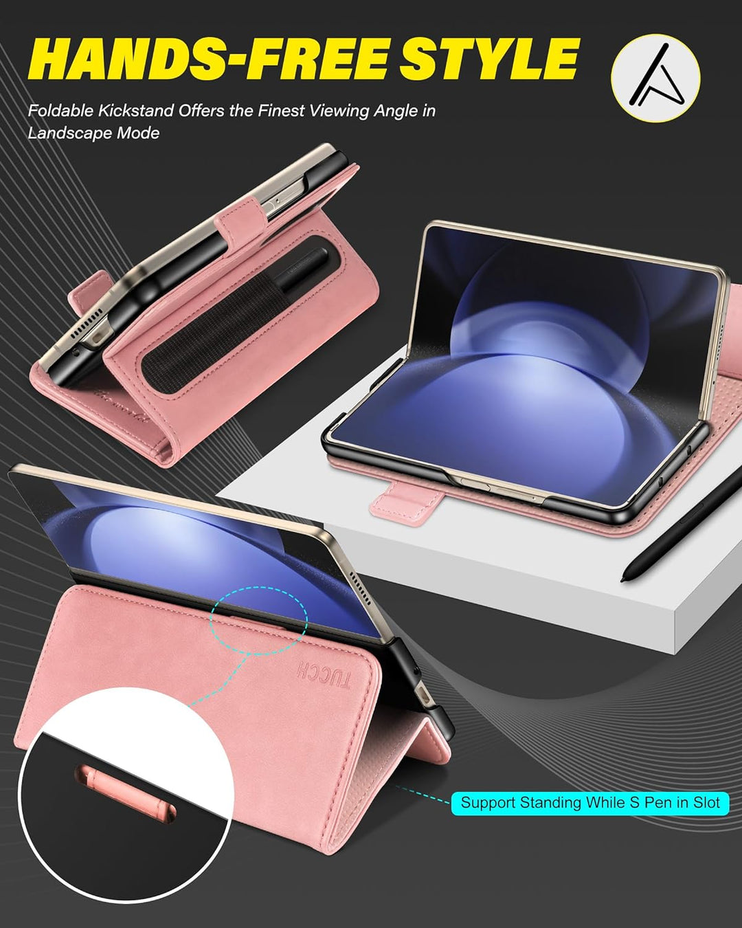 TUCCH Hülle für Galaxy Z Fold 5, Flip Case Magnetische Handyhülle mit S Pen Halter [RFID Blocker] [P