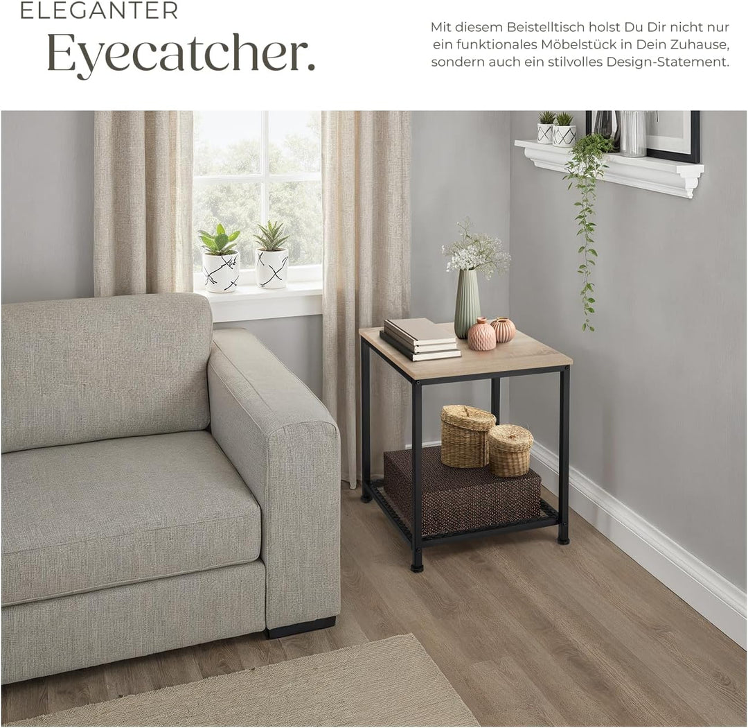 tectake® Beistelltisch Holz & Metall, Couchtisch mit Stauraum auf Zwei Ebenen, Kleiner Tisch 45,5 x