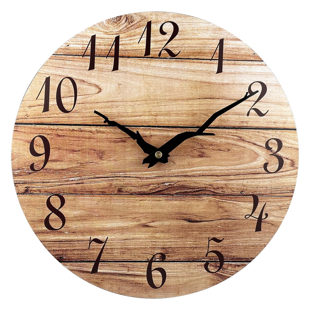 Plumeet Wanduhr, 30cm Rahmenlose Hölzerne Wanduhren mit Leisem Quarzwerk, Rustikale Landhaus-Walnuss