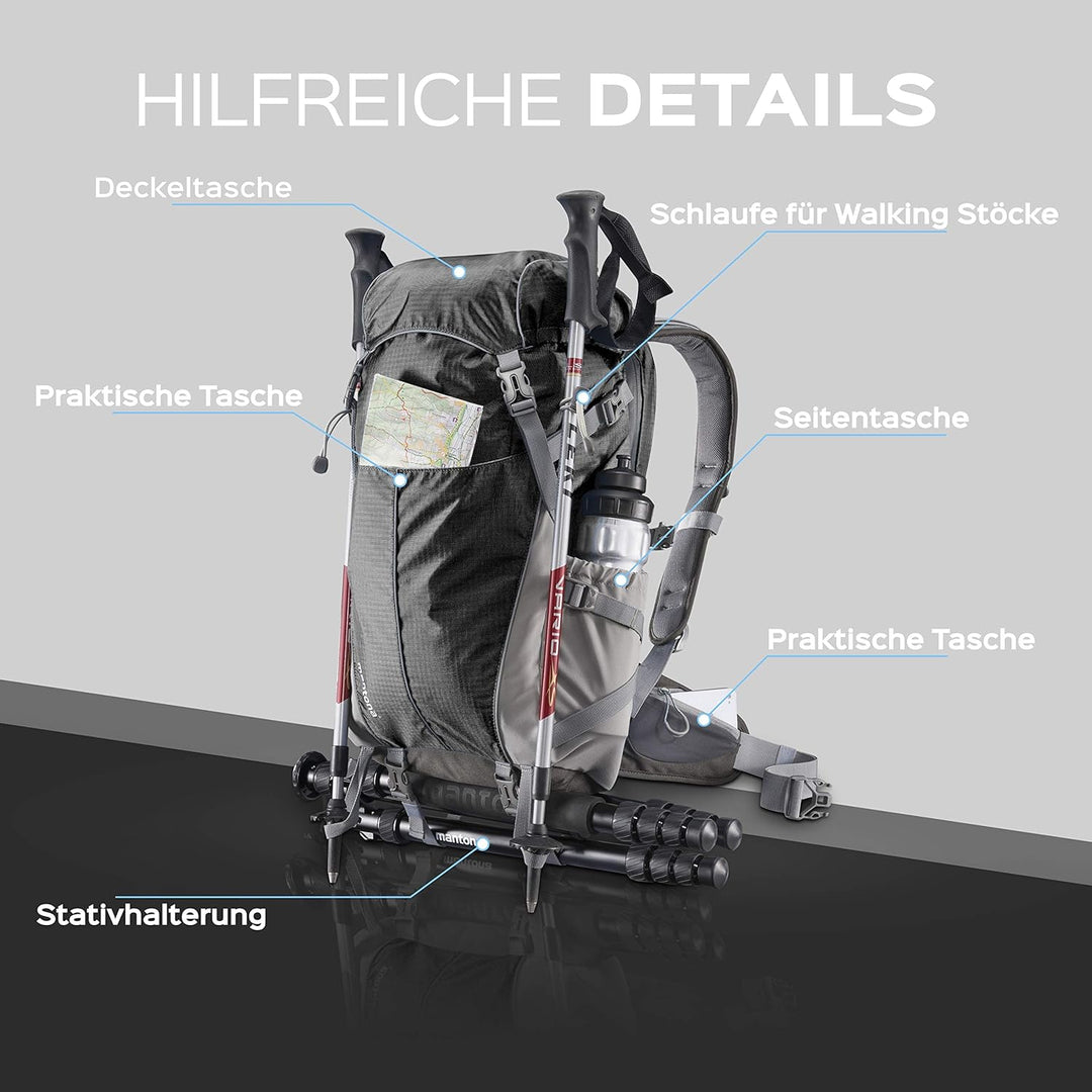 Mantona Elements Outdoor Rucksack (inkl. Regenschutzhülle, Laptop/Tabletfach, herausnehmbarer Kamera