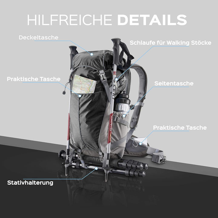 Mantona Elements Outdoor Rucksack (inkl. Regenschutzhülle, Laptop/Tabletfach, herausnehmbarer Kamera