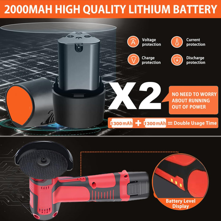 Mini Akku-Winkelschleifer, Multifunktional Doppelbatterie Akku Flex mit Leistungsstarker Motor, 7 Sc