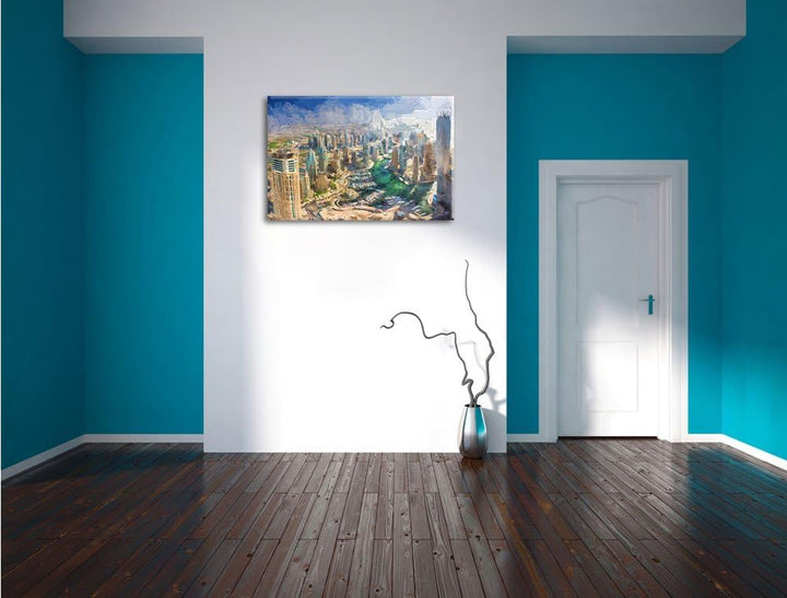 Pixxprint Dubai Hotel Burj al Arab Pinsel Effekt, Format: 100x70 auf Leinwand, 100x70