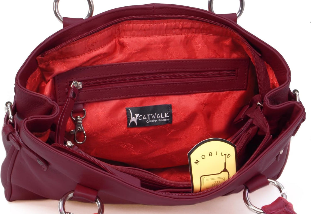 Catwalk Collection Handbags - Damen Leder Schultertasche - Handtasche Mittelgross für Notizbuch A5 -