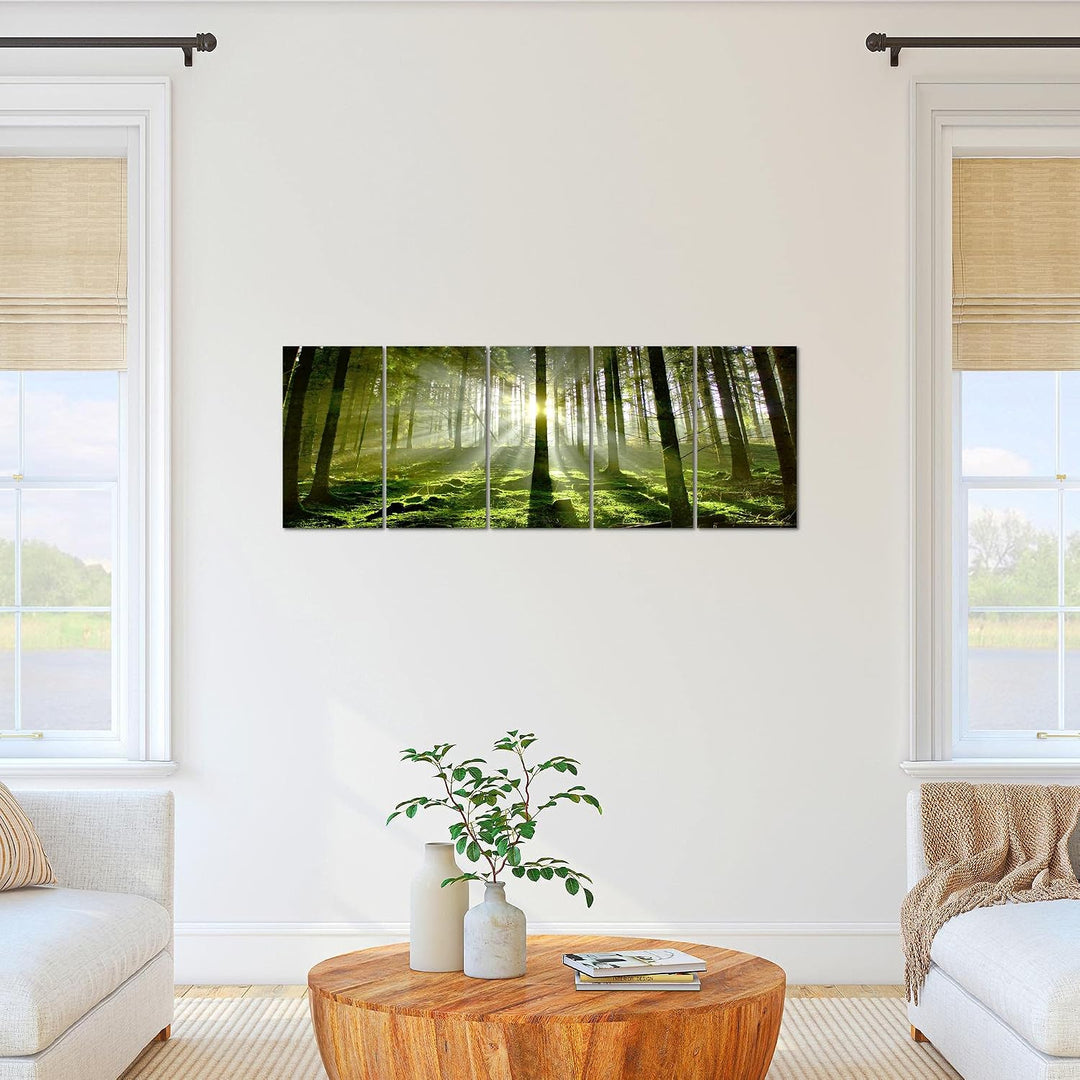 Runa Art Bild Wald Landschaft Wandbilder auf Vlies Leinwand 5 Teilig Wanddekoration Schlafzimmer Woh